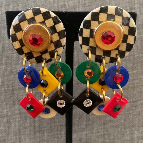 Vintage MAM 1980s checkerboard earrings - Picture 1 of 8